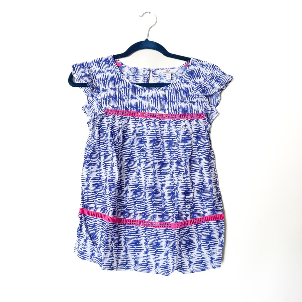 Vineyard Vines Watercolor Lines Ruffle Work Office Church Silk Blend Sleeveless